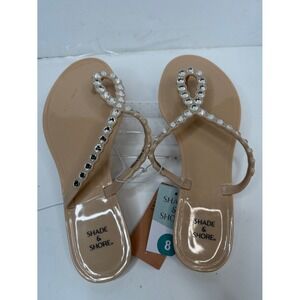 Shade & Shore Luella Rhinestone Jelly Thong Sandals Tan Women's Size 8 NWT
